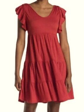 Max Studio Babydoll Dress Tiered Ruffle Cottagecore Coquette Fall Red Small